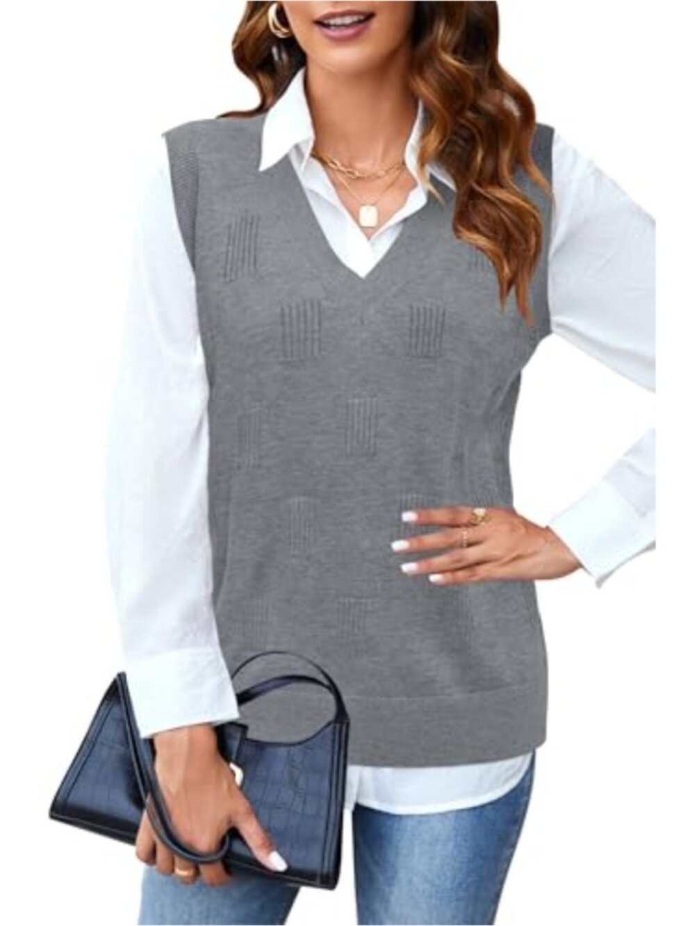 Viscose Blend Knit Sweater Vest Sleeveless V-Neck Business Casual Fall